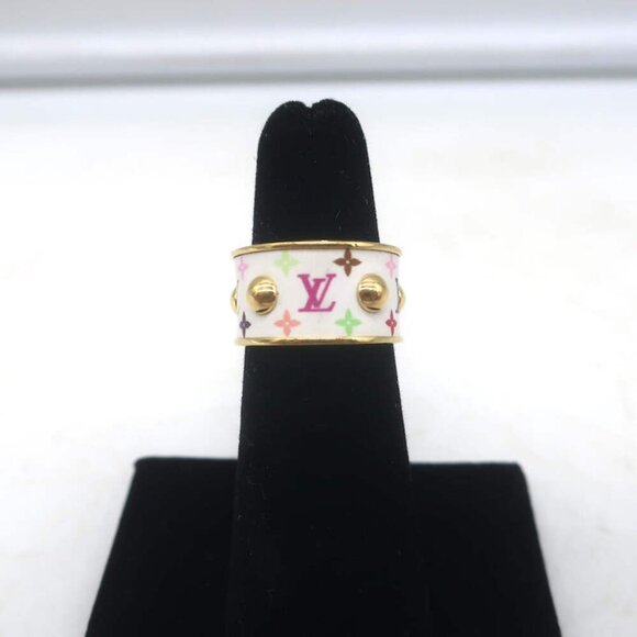 Louis Vuitton x Takashi Murakami S-Lock Ring White Coated Canvas Size 5 NEW - Picture 2 of 9